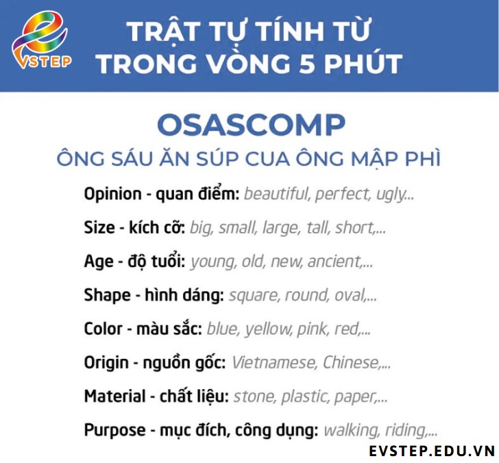 Quy tắc OSASCOMP trong ngữ pháp tiếng Anh A2